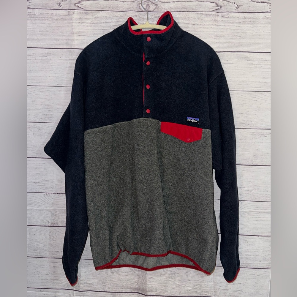 Men's Blue and Gray Patagonia Synchilla with Red Accents